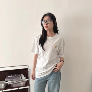 Hàn Quốc Wacky Willy Ngực trái Cổ điển Ngực trái T ngắn Đá lỏng lẻo Vòng cổ tròn Áo ngắn tay cho nam