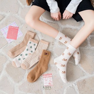 Tất Len Dài Nữ Giữ Ấm Mùa Đông – Nhiều Màu Nhiều Mẫu Dễ Thương, Họa Tiết Gấu Cây Caro