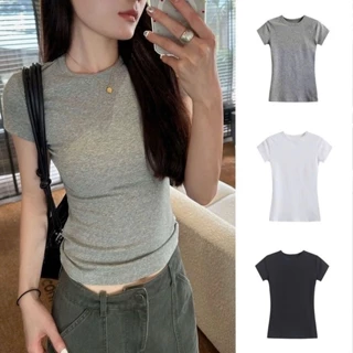 Áo Babytee Thun Trơn Cổ Tròn Chất Tăm Co Giãn Dễ Phối Đồ Nữ