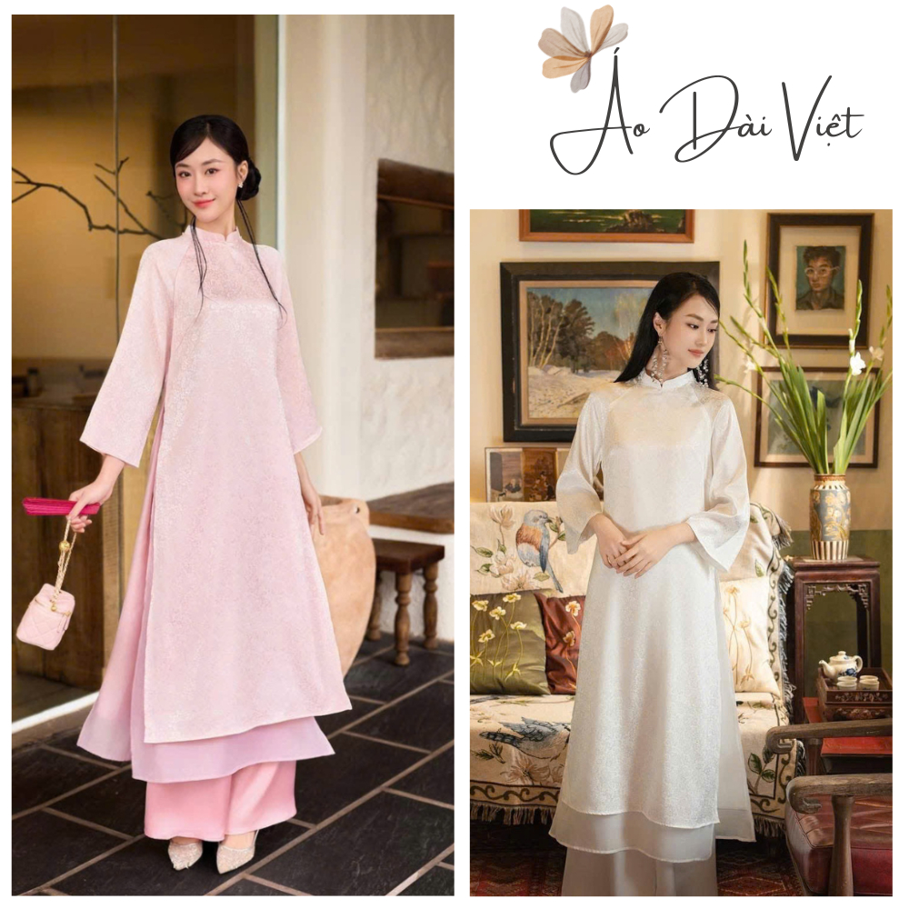 Áp Dài Gấm Hoa "Túc Mỹ" Dáng Xuông may 4 tà Cao Thấp, Áo Dài Cách Tân