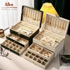 STON Hộp Đựng Trang Sức Nhiều Ngăn Ngăn Có Khóa Hiển Thị Hộp Bảo hộp trang sức tinh tế cao cấp