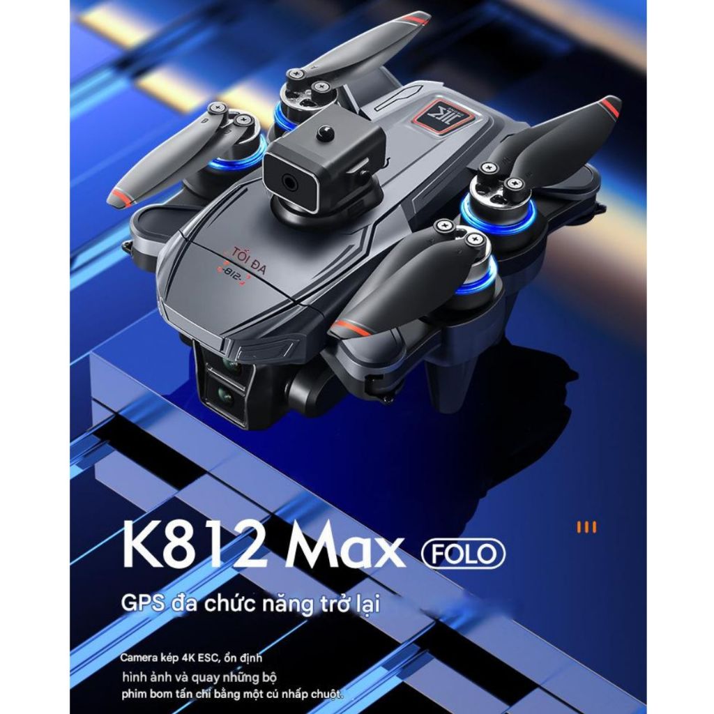 Flycam K812 Pro Max, flaicam Máy Bay Điều Khiển Có Tay Cầm Màn Hình Drone Định Vị GPS Tự Quay Về