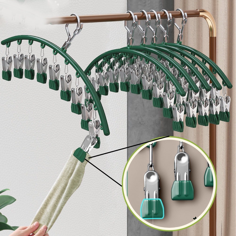 Móc Treo Đồ, Tất Vớ Có Khóa Chống Gió, Chống Trượt Với 10 Móc Kẹp