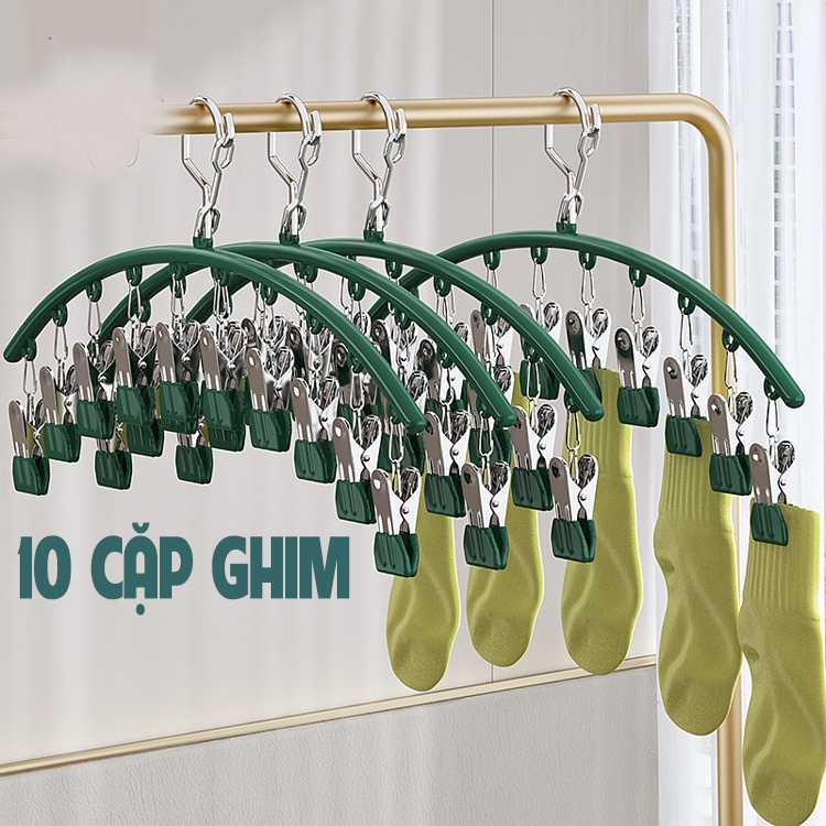 Móc Treo Đồ, Tất Vớ Có Khóa Chống Gió, Chống Trượt Với 10 Móc Kẹp