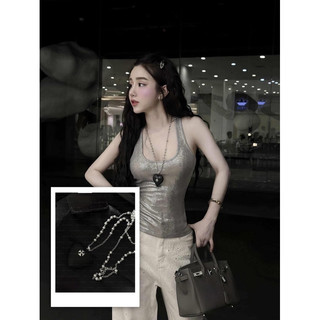 Dây chuyền mặt trái tim đen hoạ tiết chrom e cá tính unisex