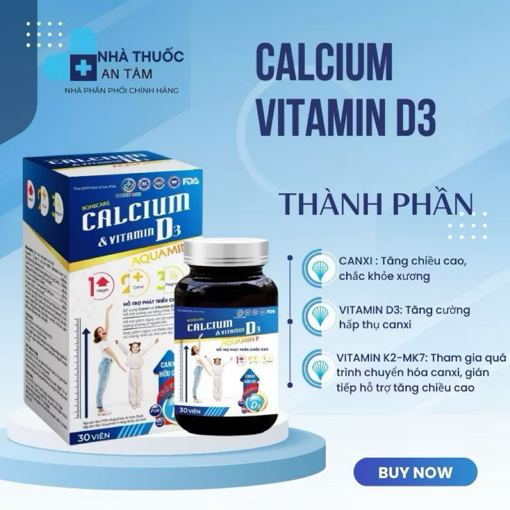CHÍNH HÃNG] Viên uống tăng chiều cao CALCIUM & VITAMIN D3 Giúp phát triển chiều cao Từ  Hộp 30 viên