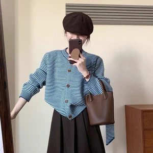 áo cadigan kẻ ngang retro mới kèm nơ buộc