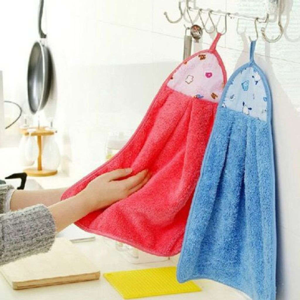 Khăn Lau Tay Nhà Bếp Đa Năng Siêu Mềm, Thấm Nước Có Dây Treo