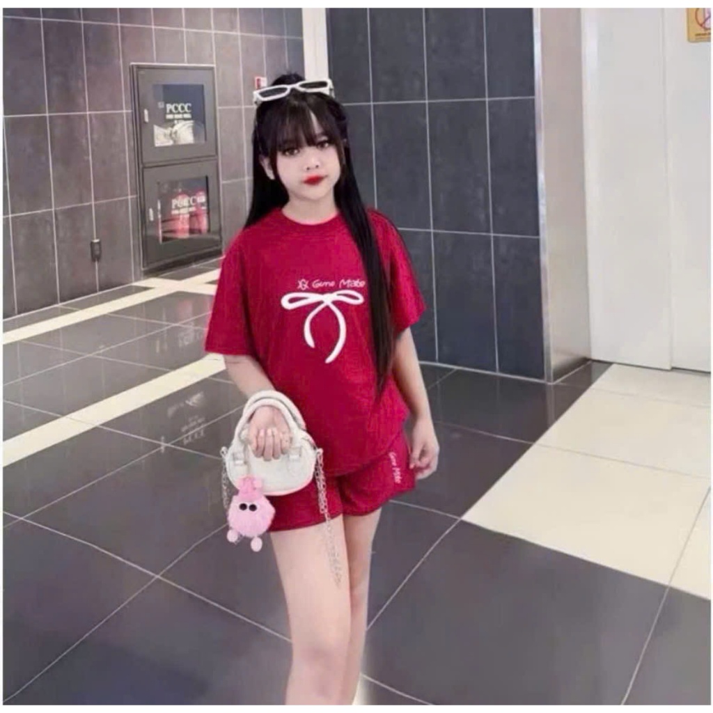 Bộ Đồ Cộc Tay Màu Hè ( Họa Tiết Nơ Gimo Made ) Dành Cho BÉ Gái 9-44kg Chất Liệu Cotton Mềm Mịn Thoáng Mát