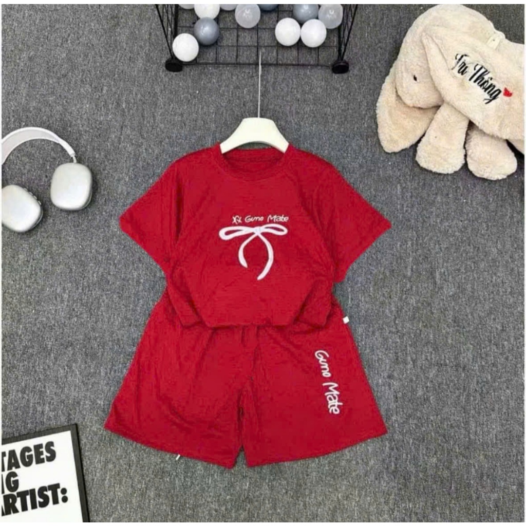 Bộ Đồ Cộc Tay Màu Hè ( Họa Tiết Nơ Gimo Made ) Dành Cho BÉ Gái 9-44kg Chất Liệu Cotton Mềm Mịn Thoáng Mát