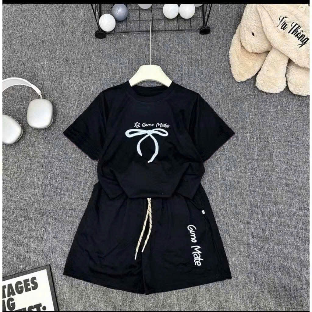 Bộ Đồ Cộc Tay Màu Hè ( Họa Tiết Nơ Gimo Made ) Dành Cho BÉ Gái 9-44kg Chất Liệu Cotton Mềm Mịn Thoáng Mát