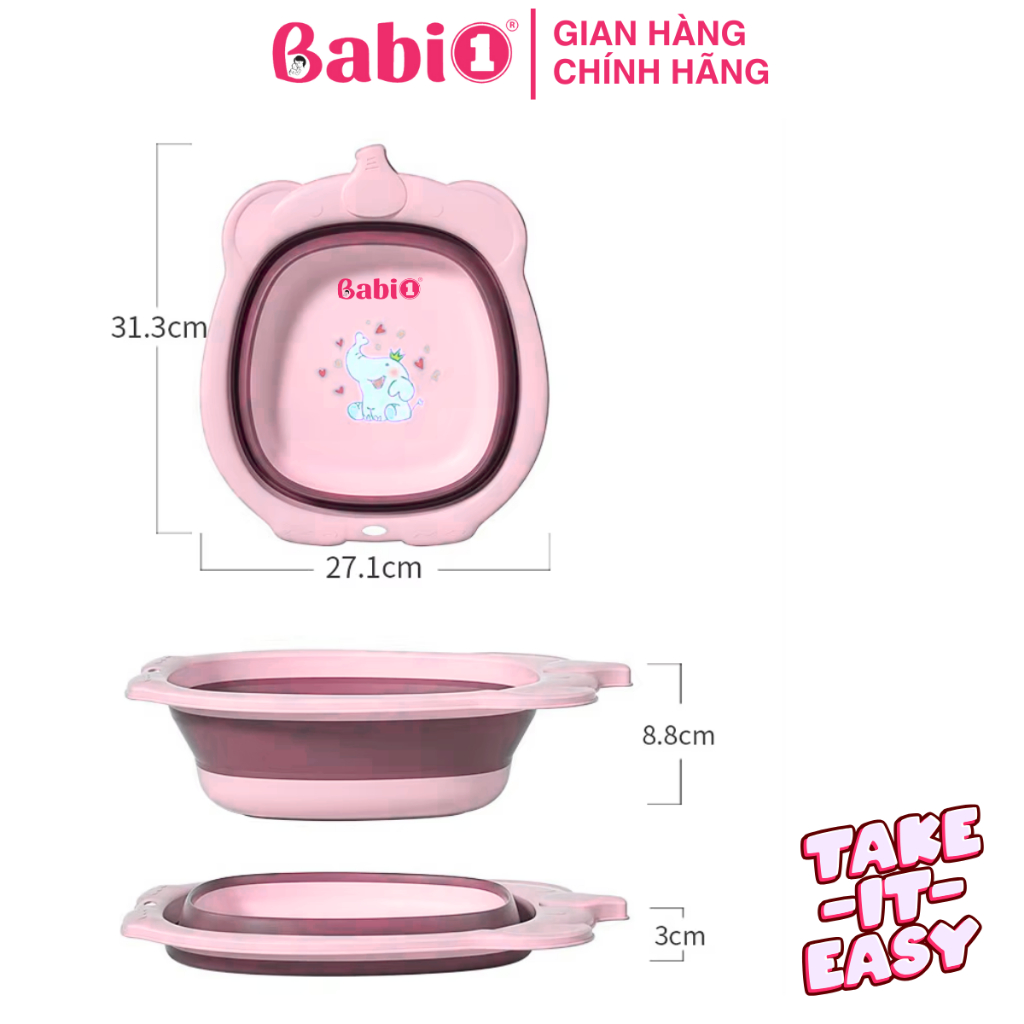 Chậu Rửa Mặt Gấp Gọn Babi1 - Xếp Gọn 3Cm Đa Năng Tắm, Rửa Giặt Đồ Cho Mẹ Bé Người Bệnh