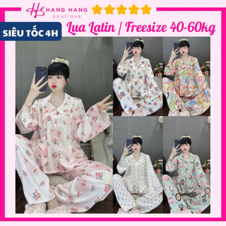 Đồ ngủ nữ 40-60kg, pijama dài tay dài cổ sen dáng rộng lụa latin mịn mát 60DD57, đồ bộ nữ đồ mặc nhà hoạt hình dễ thương