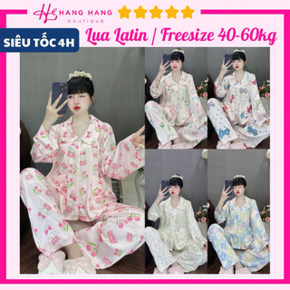 Đồ ngủ nữ 40-60kg, pijama dài tay dài cổ sen dáng rộng lụa latin mịn mát 60DD57, đồ bộ nữ đồ mặc nhà hoạt hình dễ thương