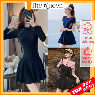 Đồ bơi liền thân nữ Bikini một mảnh kín đáo dạng váy đi biển áo tắm khóa zip tay ngắn & dài size S - 2XL The Queen 082