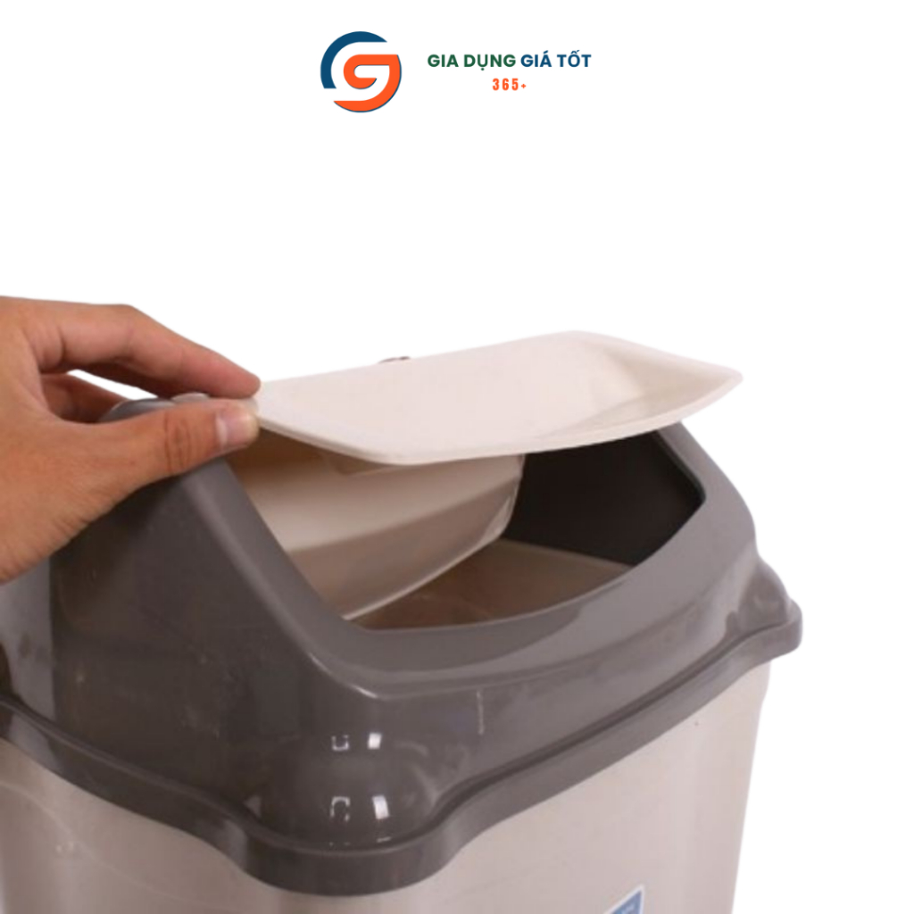 Thùng rác lật 5L Song Long, xô rác nhựa có nắp cho bàn làm việc, nhà vệ sinh, văn phòng
