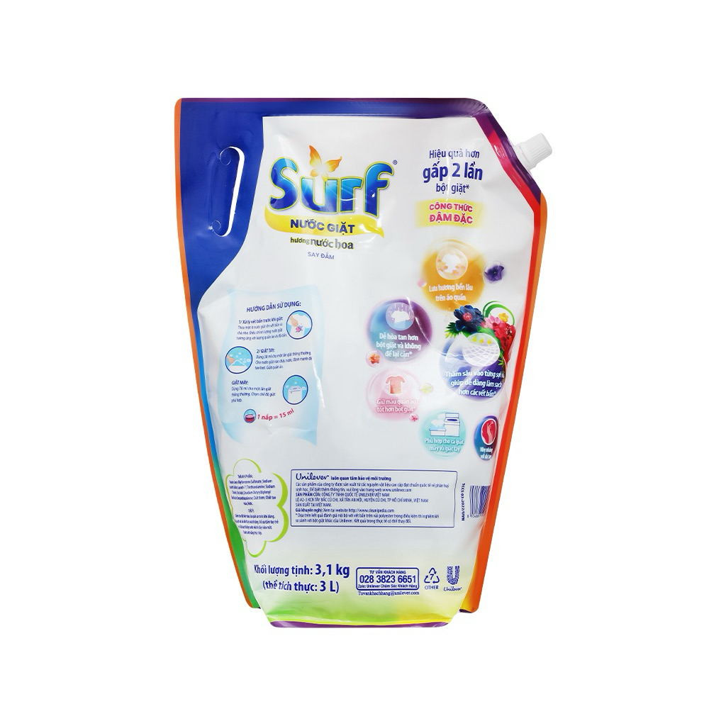 Nước giặt Surf đậm đặc hương Nước Hoa Say Đắm túi 3.1kg