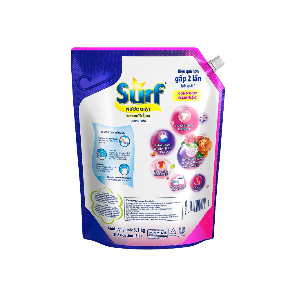 Nước giặt Surf nước hoa Hương phấn túi 3.1kg