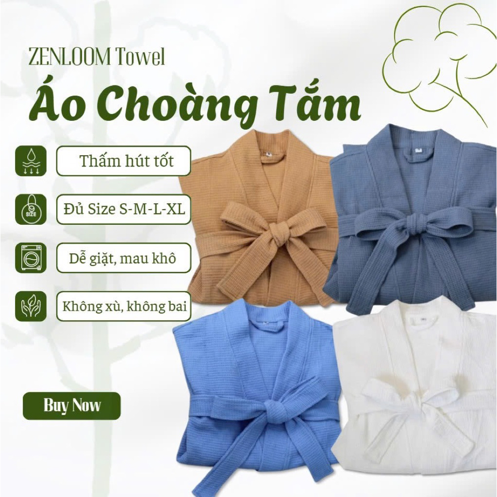 ÁO CHOÀNG TẮM KHÁCH SẠN CAO CẤP – VẢI MỀM MỊN, THẤM HÚT TỐT – UNISEX MẶC Ở SPA, RESORT, GIA ĐÌNH