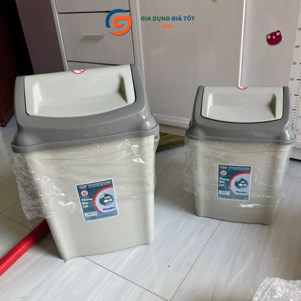 Thùng rác lật 16L Song Long - thùng đựng rác nhựa PP dày, dùng nhà vệ sinh, gầm bàn, văn phòng