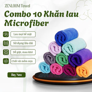 Combo 10 Khăn lau microfiber đa năng – lau xe ô tô, nhà bếp, kính, tay – spa không rụng lông, siêu thấm
