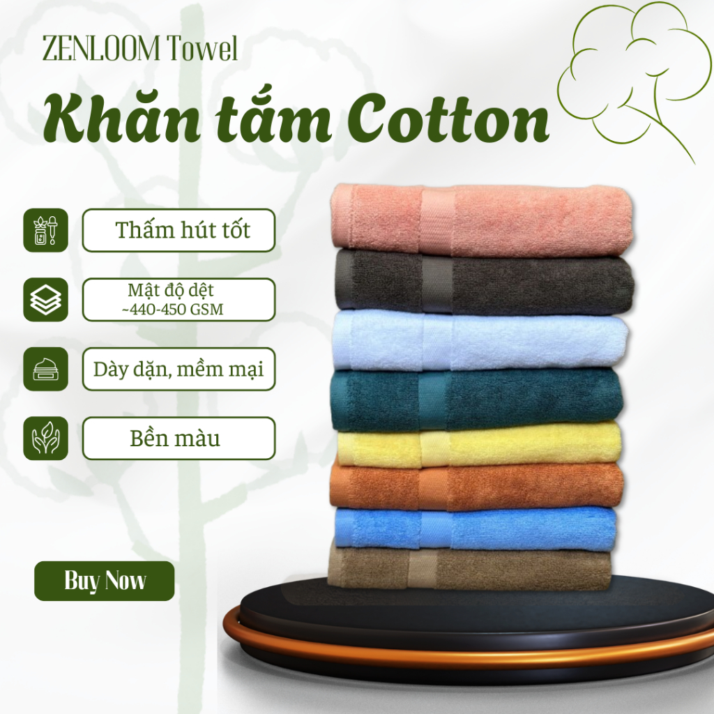 Khăn Tắm, Gội Đầu, Lau Mặt 100% Cotton Mềm Mại, Thấm Hút, Kháng Khuẩn