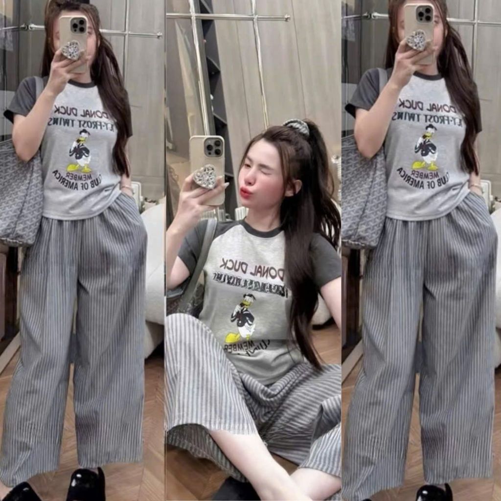 Đồ Bộ Nữ Mặc Nhà Quần Ống Rộng Cạp Cao Bigsize ESHOP Đồ Mặc Nhà Form Rộng Co Giãn Dễ Thương MS907