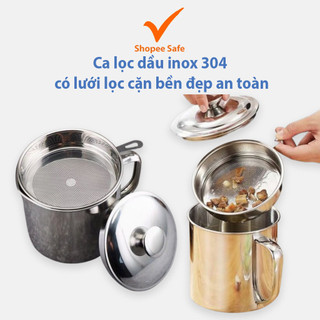 Ca lọc dầu inox 304 cao cấp, bình lọc dầu ăn có lưới lọc cặn tiện lợi, bền đẹp an toàn khi dùng