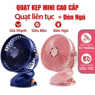 Quạt tích điện để bàn, kẹp bàn, kẹp xe đẩy, quạt mini 10000mAh 8 giờ liên tục, Có đèn