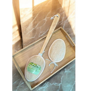 COMBO Cây Kỳ Lưng Xơ Mướp Tự Nhiên(Cán dẹt) + Miếng Xơ Mướp Thay Thế KB Ecolife Làm Sạch Sâu Tẩy Tế Bào Chết