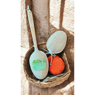 COMBO Cây Kỳ Lưng Xơ Mướp Tự Nhiên(Cán dẹt) + Miếng Xơ Mướp Thay Thế KB Ecolife Làm Sạch Sâu Tẩy Tế Bào Chết