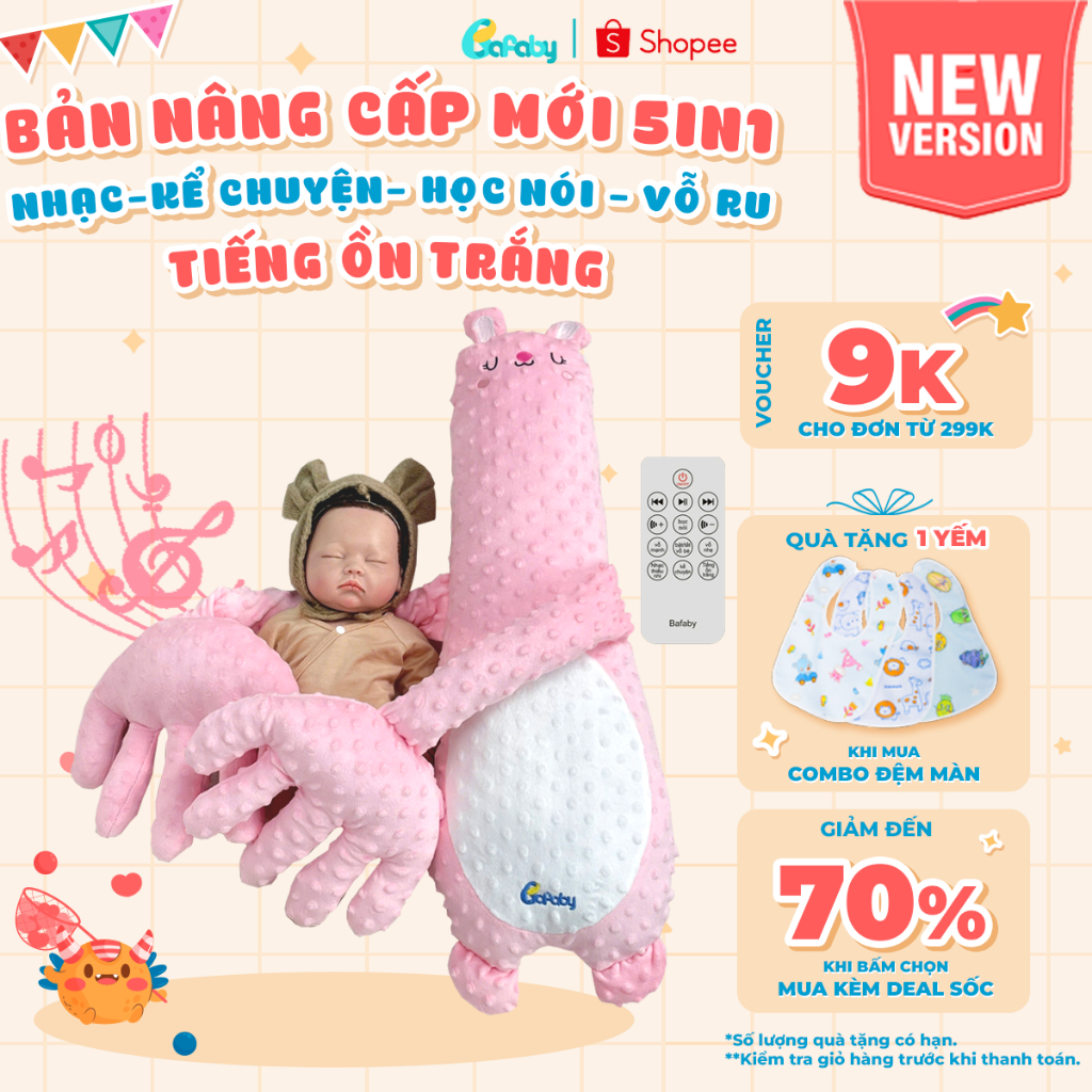 Gấu Bông Ôm Ngủ BAFABY Nhung Hạt Mịn Bông 7D Cao Cấp Vỗ Ru Ngủ Cho Bé Hạn Chế Giật Mình Giúp Bé Ngủ Ngon - 375