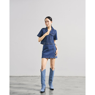 Áo Sơ Mi Jean JP Fashion Unisex Phối 2 Màu Xanh Đậm Nhạt, Form Croptop, Cổ Bẻ Chữ V 10611946