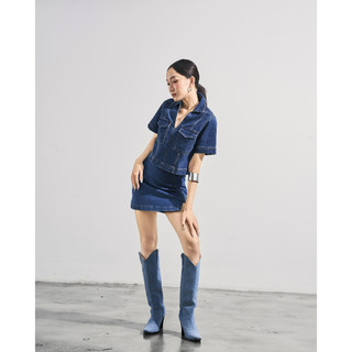Áo Sơ Mi Jean JP Fashion Unisex Phối 2 Màu Xanh Đậm Nhạt, Form Croptop, Cổ Bẻ Chữ V 10611946