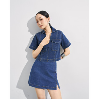 Áo Sơ Mi Jean JP Fashion Unisex Phối 2 Màu Xanh Đậm Nhạt, Form Croptop, Cổ Bẻ Chữ V 10611946