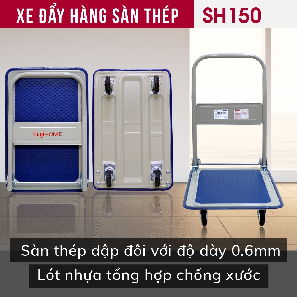 Xe chờ hàng cồng kềnh gấp gọn 4 bánh Nhập Khẩu SH150 FUJIHOME, Xe kéo đẩy an toàn chống trượt 100kg cho gia đình kho bãi