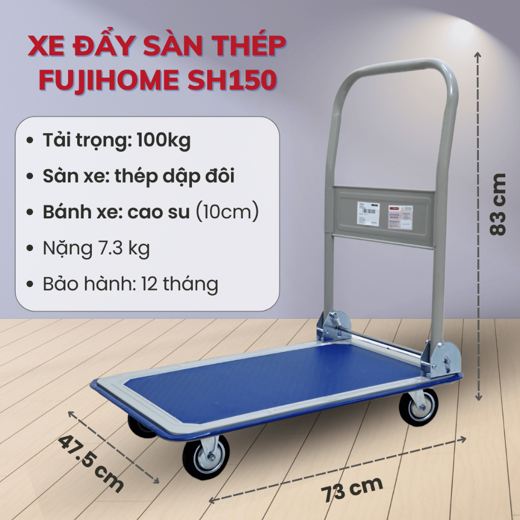 Xe chờ hàng cồng kềnh gấp gọn 4 bánh Nhập Khẩu SH150 FUJIHOME, Xe kéo đẩy an toàn chống trượt 100kg cho gia đình kho bãi