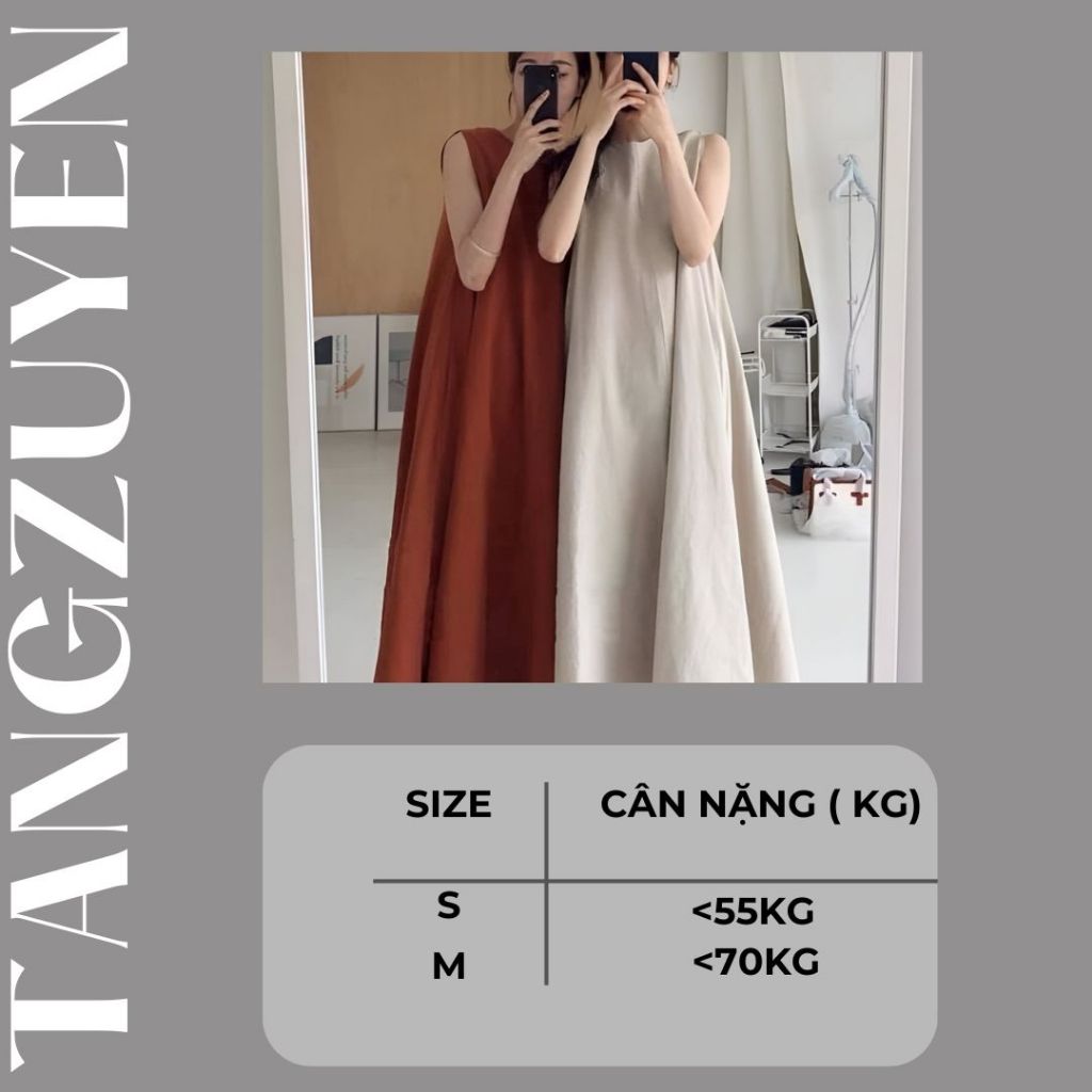 Váy maxi dáng dài sát nách đi biển chất đũi nhiều màu form rộng Đầm không tay dáng suông ba lỗ cổ tròn xinh T271G