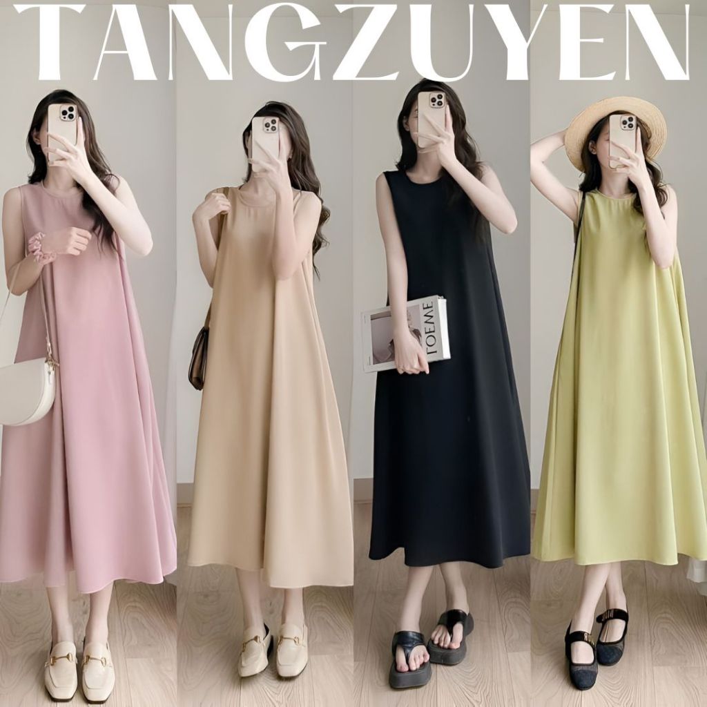 Váy maxi dáng dài sát nách đi biển chất đũi nhiều màu form rộng Đầm không tay dáng suông ba lỗ cổ tròn xinh T271G