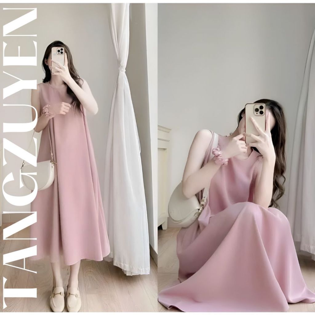 Váy maxi dáng dài sát nách đi biển chất đũi nhiều màu form rộng Đầm không tay dáng suông ba lỗ cổ tròn xinh T271G