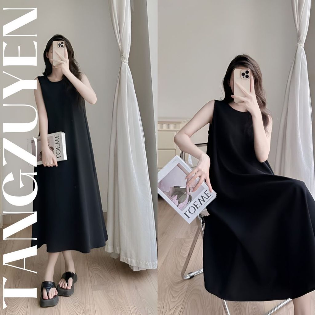 Váy maxi dáng dài sát nách đi biển chất đũi nhiều màu form rộng Đầm không tay dáng suông ba lỗ cổ tròn xinh T271G