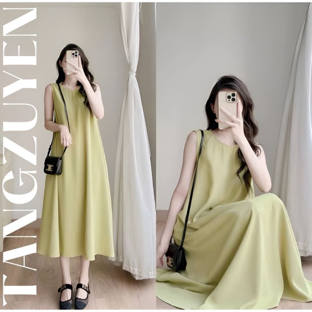 Váy maxi dáng dài sát nách đi biển chất đũi nhiều màu form rộng Đầm không tay dáng suông ba lỗ cổ tròn xinh T271G