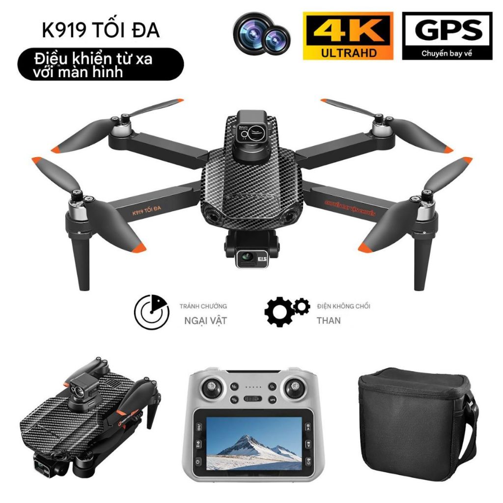 Máy bay điều khiển từ xa K919 Pro Max, Flycam mini Gimbal Chống Rung 3 trục 4K, Flaycam giá rẻ GPS