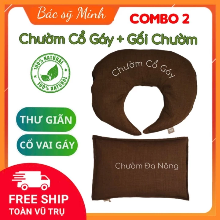 Combo 2 Túi chườm, Chườm Đa Năng + Chườm Cổ Tròn, Gối chườm Thảo Dược, Túi chườm Nóng giảm Đau mỏi Cổ Gáy