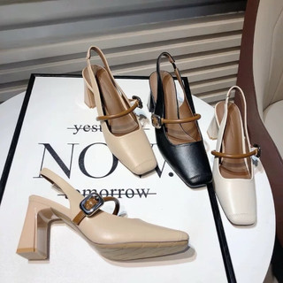 Giày sandal cao gót mũi vuông gót vuông 5P và 7P  Khóa màu bạc mềm mại , thanh lịch Giày Bánh Bèo mã Sandalkhoabac