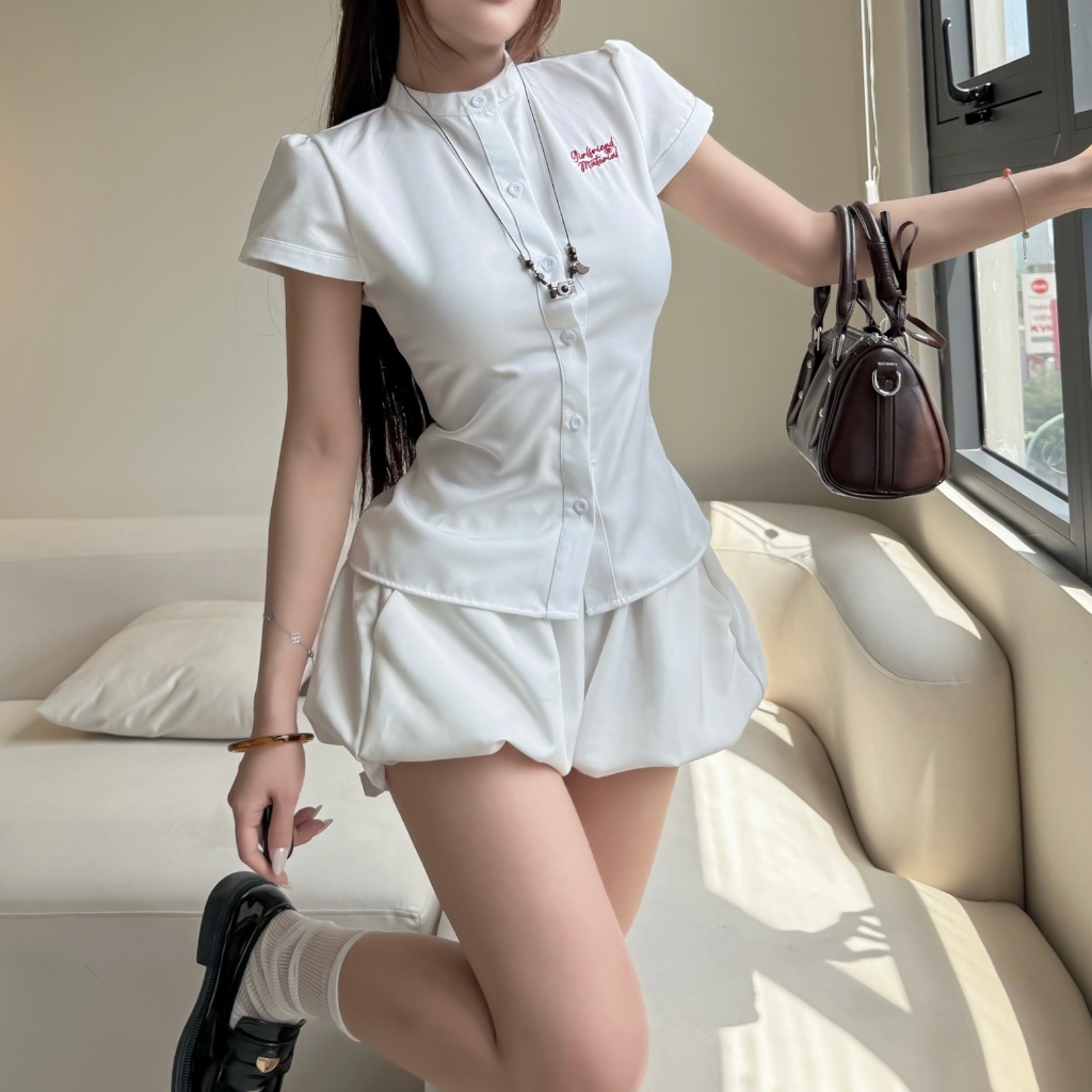 [CÓ TÁCH SET] Áo Sơ Mi thêu logo GIRLFRIEND có thắt eo FFCLUB
