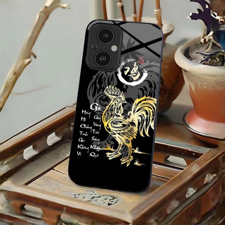 Ốp Lưng Cho OPPO RENO 7Z 5G, RENO 8Z 5G Mặt Lưng Kính Cường Lực 12 Con Giáp Thư Pháp