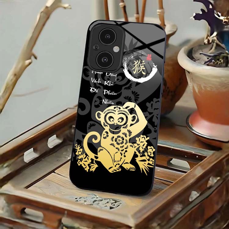 Ốp Lưng Cho OPPO RENO 7Z 5G, RENO 8Z 5G Mặt Lưng Kính Cường Lực 12 Con Giáp Thư Pháp