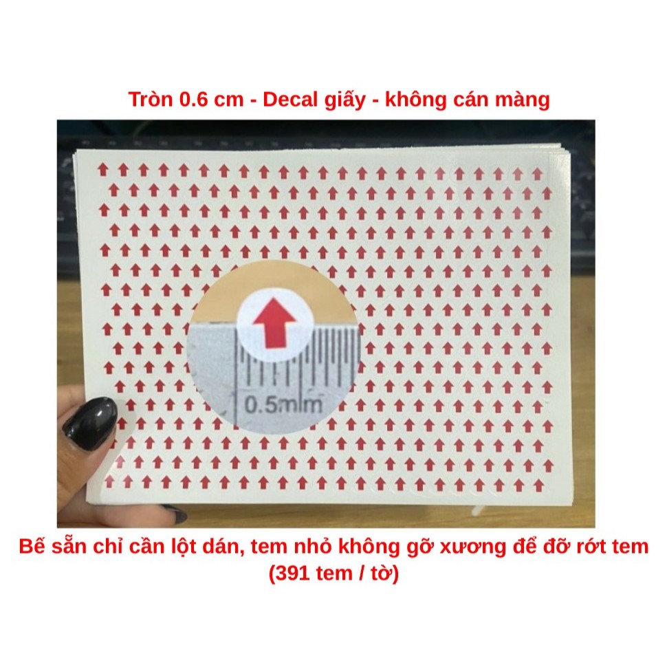 TEM MŨI TÊN TRÒN 0.6CM (6mm), NHÃN STICKER MŨI TÊN DÁN LỖI TRÒN 0.6CM ...