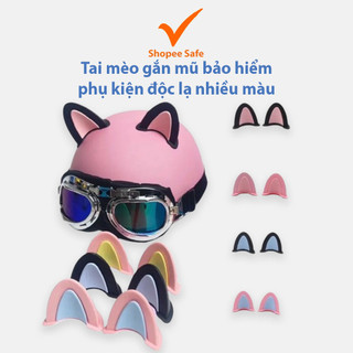 Tai mèo gắn mũ bảo hiểm phụ kiện độc lạ nhiều màu hot trend tặng kèm keo dán